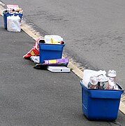 Blue household bins in Dunedin, New Zealand