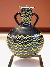 Glassmaking was a highly developed art. Egyptian glass jar.jpg