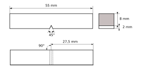 Размеры и форма образца для испытаний по Шарпи с V-образным надрезом