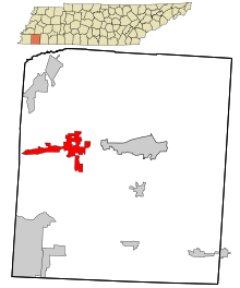 Fayette County Tennessee indarbejdet og ikke-inkorporeret områder Oakland highlighted.svg