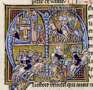 Philippe d'Alsace incendiant une cité et à la bataille de Gézer (1177).