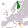 نقشهٔ موقعیت فنلاند و یونان.