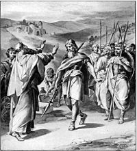 Melchisedek Is Holding Up His Hands and Blessing Abraham (illustration from the 1897 Bible Pictures and What They Teach Us by Charles Foster) Foster Bible Pictures 0028-1.jpg