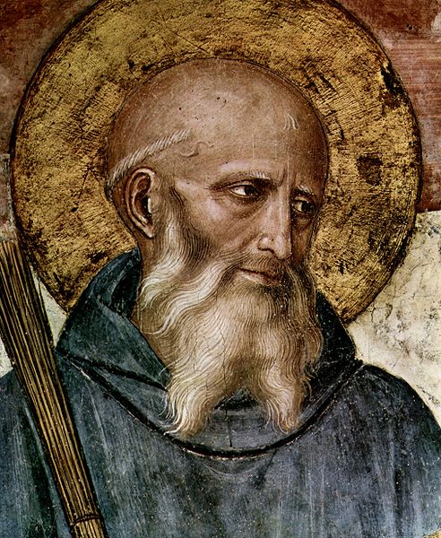 Saint Benedict of Nursia (c. 480–543). Detail from a fresco by Fra Angelico (c. 1400–1455) in the Friary of San Marco Florence.