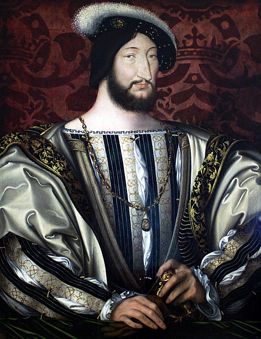Frans I van Frankrijk, door Jean Clouet. Frans, belemmerd in zijn ambitie om keizer te worden, stortte Europa in oorlog.