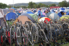 Bikes and tents fill the Bruthen football ground on the first night in 2012 GVBR Camping at Bruthen, Vic, jjron, 24.11.2012.jpg