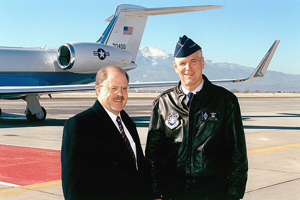 General Richard B. Myers during his tenure as Commander of the North American Aerospace Defense Command (NORAD) with Secretary of the Air Force F. Whi