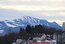 Blick von der Burghalde in Kempten (Allgäu) südwärts zum Grünten