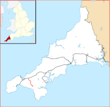 The Helston line (in red) and current railways in Cornwall Helston in Cornwall Railways.gif