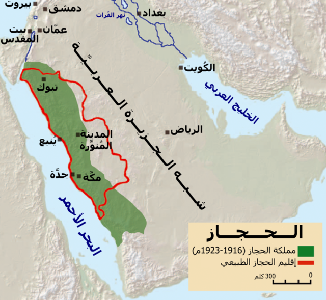 حدود مملكة الحجاز بلون الأحمر