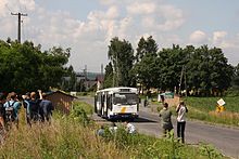 Bus spotters in Poland on a "25th anniversary of Ikarus-Zemun buses in Cieszyn" celebration trip Ikarus-Zemun IK160P.jpg