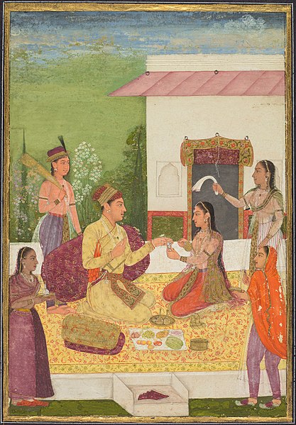 File:India, Mughal, 18th century - A prince conversing with a woman while taking refreshments on a terrace (re - 2013.335 - Cleveland Museum of Art.jpg