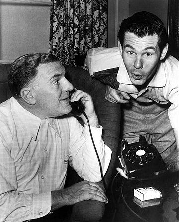 Carson (right) with guest William Bendix in 1955.