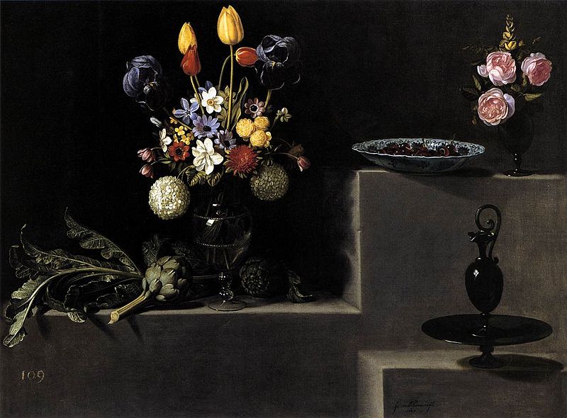 File:Juan van der Hamen - Still Life with Flowers, Artichokes, Cherries and Glassware - WGA11194.jpg