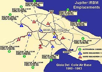 Locaties waar PGM-19 Jupiter-raketten werden ingezet tussen 1960 en 1963