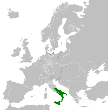 Location of the Kingdom of the Two Sicilies within Europe in 1839.