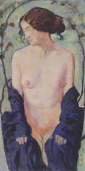 File:Kolo Moser - Weiblicher Akt mit blauem Tuch - ca1913.jpeg