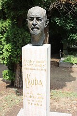 Bysta a náhrobek Ludvíka Kuby na hřbitově v Poděbradech.