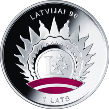 Commemorative coin celebrating Latvia's 90th Anniversary LV-2008-1lats-Statehood-a.png