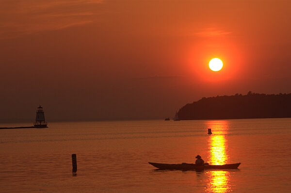 Lake Champlain in Burlington Harbor during sunset on May 27, 2012