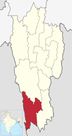Location of Lawngtlai district in Mizoram