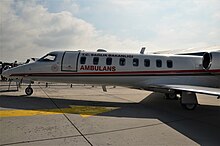 Learjet 45 air ambulance of the Ministry of Health Learjet45Ambulance HealthMinistry Teknofest2019 (1).jpg