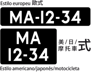 Macanese registration plates for private vehicles, as observed in 2009. Cars can be fitted with both types of plate, but motorcycles are always fitted with square ones. Macau licence plates for private vehicles 2009.png