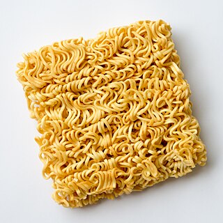 Instant noodle Noodles sold in a precooked and dried block with flavoring