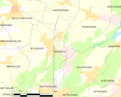 Situation de la commune de Feldkirch par rapport à ses communes limitrophes.