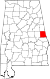 Harta statului Alabama indicând comitatul Chambers