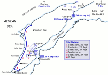 Disposition of the 5th Army at Gallipoli