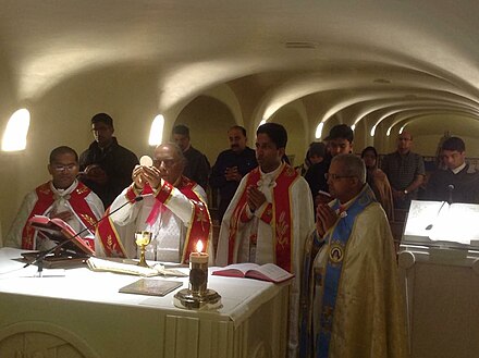 A Bishop of the Syro-Malabar Church celebrates Holy Qurbana at the tomb of St.Peter.