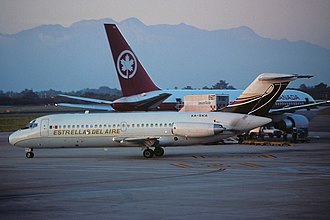 An Estrellas de Aire DC-9 at Puerto Vallarta in January 1994. McDonnell Douglas DC-9-14, Estrellas del Aire AN1460768.jpg