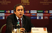 Platini a Mosca, presidente dell'UEFA, per una conferenza in vista della finale di UEFA Champions League 2007-2008.
