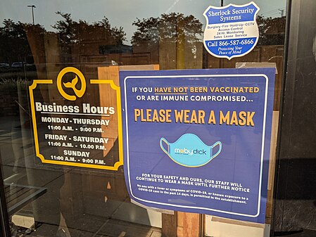 Covid masking sign at Moby Dick restaurant
