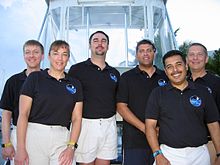 The NEEMO 12 crew. L-R: Josef Schmid, Heidemarie Stefanyshyn-Piper, James Talacek, Landucci, Jose M. Hernandez and Timothy J. Broderick. NEEMO-12-jsc2007e21809.jpg