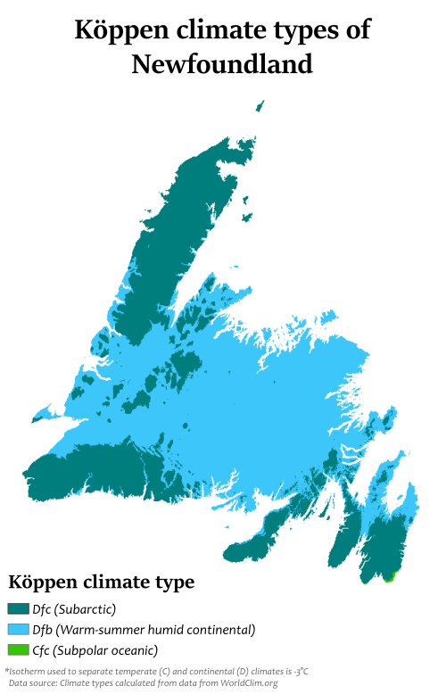 Köppen climate types of Newfoundland