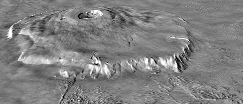 Topografia Olympus Mons, skala pionowa dziesięciokrotnie zwiększona w stosunku do rzeczywistej