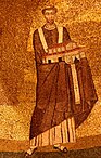 Pope Honorius I (died 638), mosaic in Sant'Agnese fuori le Mura in Rome, carrying a model of the church he built.