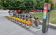Orange bikes, available for renting Orange bikes in Vilnius (2019).jpg