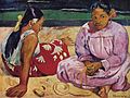 Paul Gauguin, Women on the Beach, (1891). Gauguin has painted these women so that shapes, colour and patterns are important.