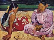 Vrouwen op het strand in Tahiti, in 1891 geschilderd door Paul Gauguin