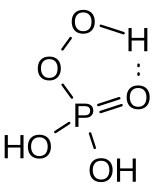 The structure of H3PO5, displaying the intramolecular hydrogen bond Peroxomonophosphoric acid structure02.svg