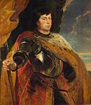 Portrait of Charles the Bold . circa 1618 date QS:P,+1618-00-00T00:00:00Z/9,P1480,Q5727902 . oil on panel medium QS:P186,Q296955;P186,Q106857709,P518,Q861259 . 118.5 × 102 cm (46.6 × 40.1 in). Vienna, Kunsthistorisches Museum.