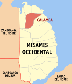 Mapa de Misamis Occidental con Calamba resaltado