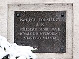 Miejsce Pamięci Narodowej poświęcone żołnierzom Armii Krajowej poległym 31 sierpnia 1944 r w warce o wyzwolenie Starego Miasta (Warszawa, ul. Bielańska 3)