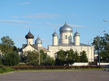 Zverin Monastery Pokrov Cathedral Zverin Monastery in Velikiy Novgorod.jpg