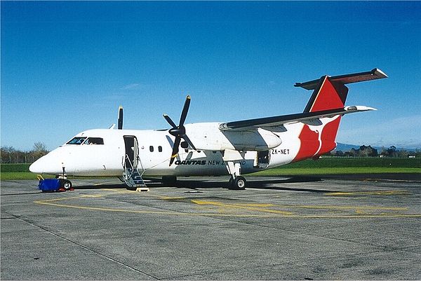 A Qantas New Zealand Dash 8 at Hamilton, September 2000.