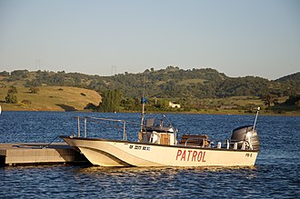 Ranger patrol on Calero Lake. Ranger Patrol Boat docked on the Calero Reservoir.jpg