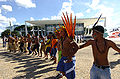 Manifestação indígena em frente ao Supremo Tribunal Federal, em Brasília, durante julgamento sobre a Terra Indígena Raposa-Serra do Sol